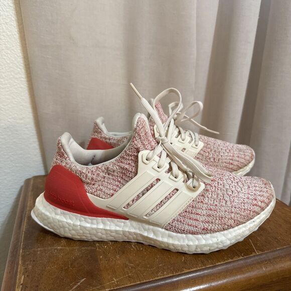 EUC adidas‎ Ultra Boost 4.0 Chalk White Active Red Womans 6 DB3209 Shoes Running - Picture 1 of 15